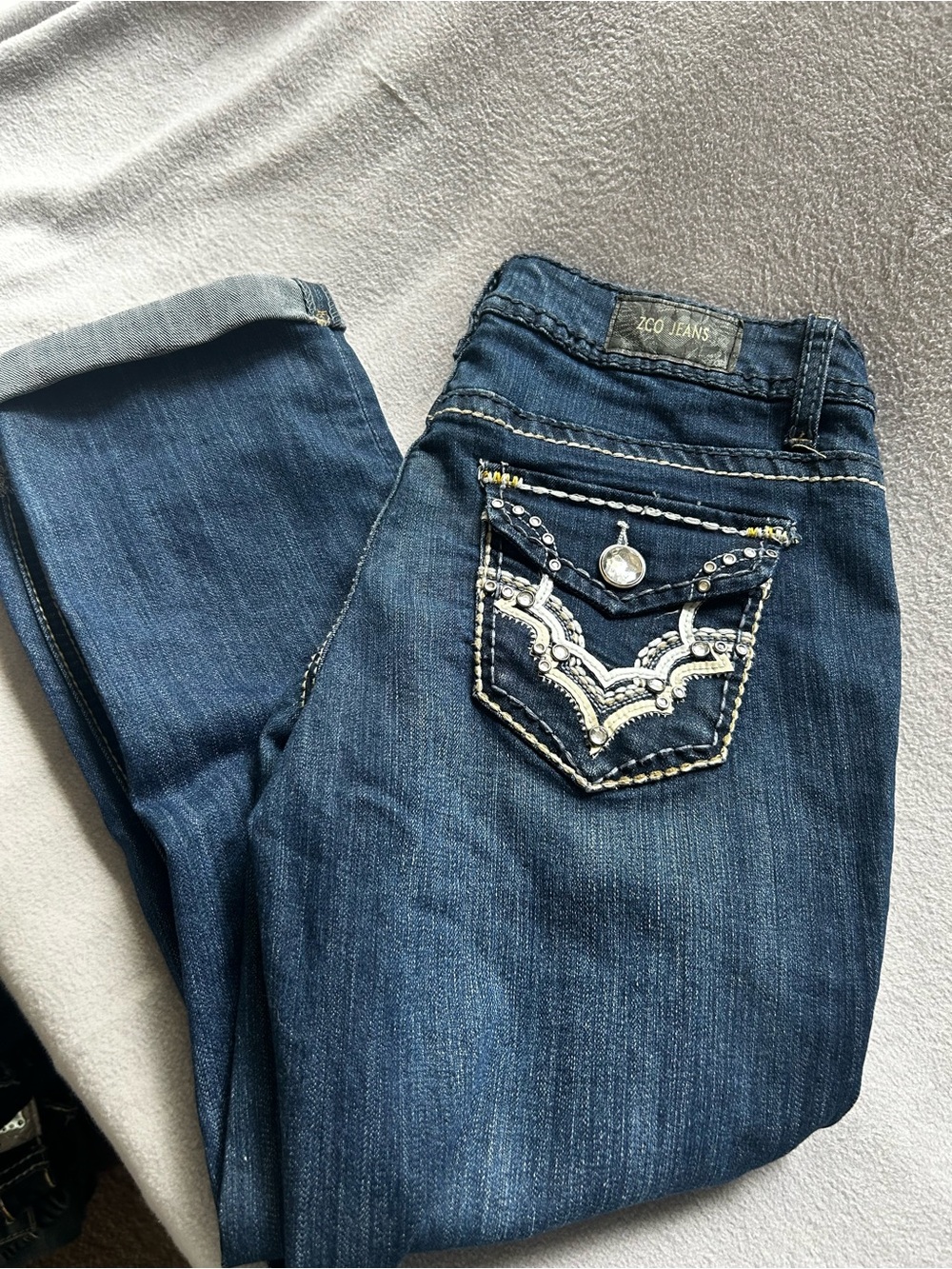 ZCO Jeans Women's Dark Blue Cropped Jeans with Embellished Back Pocket